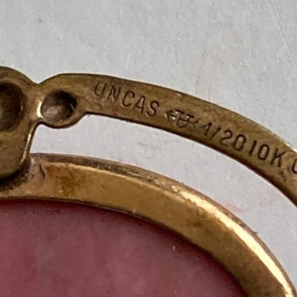 Vintage Uncas 10K Gold Filled Brooch Pink Oval Stone Romantic Signed - Picture 4 of 9